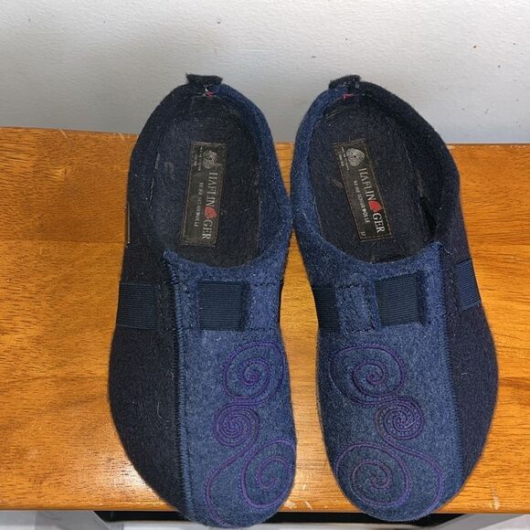 NAVY BLUE HAFLINGER WOOL CLOGS SIZE 37/WOMEN’S 6 - Picture 2 of 7